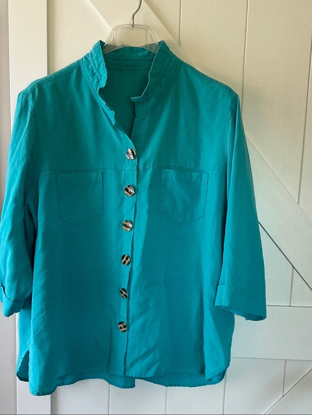 John Mark Turquoise Button-Front Women's Shirt